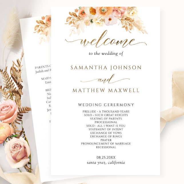 Elegant Peach Blush Delight Floral Wedding Program (Creator Uploaded)