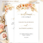 Elegant  Peach Blush Floral Folded Wedding Program<br><div class="desc">Welcome your guest with this exquisite wedding ceremony program, featuring exquisite watercolor floral details in a beautiful blend of peach, orange, blush, dusty coral, cream and champagne hues. Use of hand written typography details in gold. Personalise the wording in all sides. NOTE: this programs arrive flat and require folding down...</div>