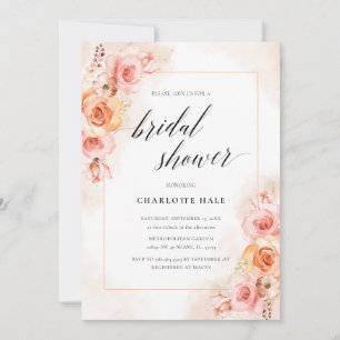 Elegant Peach Blush Floral Photo Bridal Shower Invitation