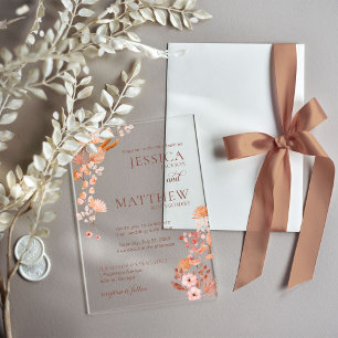 Elegant Peach Boho Style Floral Acrylic Invitation