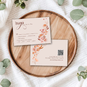 Elegant Peach Boho Style Floral QR code RSVP Card