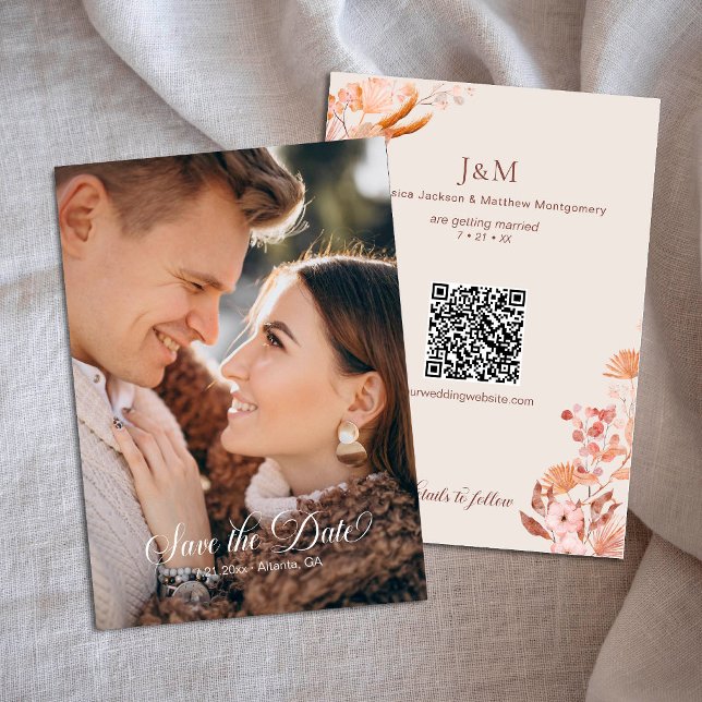 Elegant Peach Boho Style Floral Save the Date Invitation (Creator Uploaded)