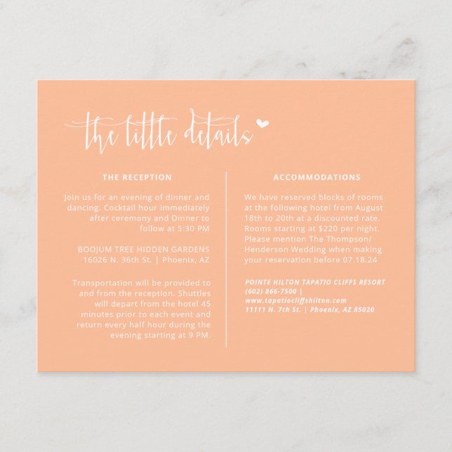 Elegant Peach Boho Wedding Details QR Code Enclosure Card (Front)