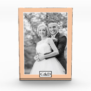 Elegant peach border and initials wedding photo block