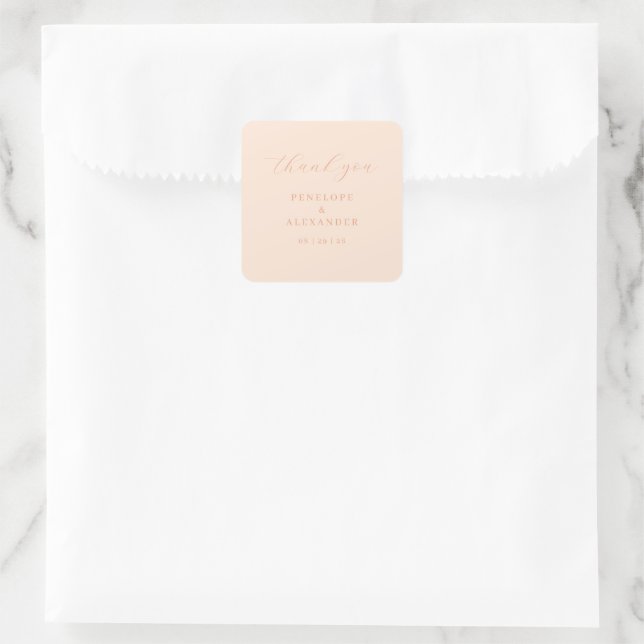 Elegant Peach Calligraphy Square Sticker (Bag)