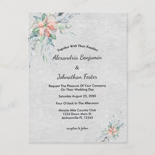 Elegant Peach Coral Flowers Bouquet Wedding Postcard (Front)