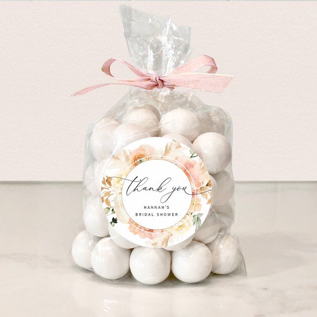 Elegant Peach, Cream and Blush Floral Favour Classic Round Sticker (Creator Uploaded)