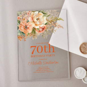 Elegant Peach Cream Floral 70th Birthday Acrylic Invitations