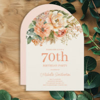 Elegant Peach Cream Floral 70th Birthday Arch