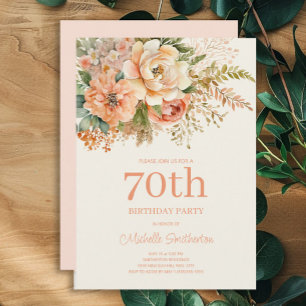 Elegant Peach Cream Floral 70th Birthday Invitation