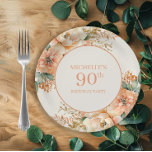 Elegant Peach Cream Floral 90th Birthday Paper Plate<br><div class="desc">Elegant peach and cream watercolor floral and foliage 90th birthday party paper plates for women. Contact me for assistance with your customisations or to request additional matching or coordinating Zazzle products for your event(s)</div>