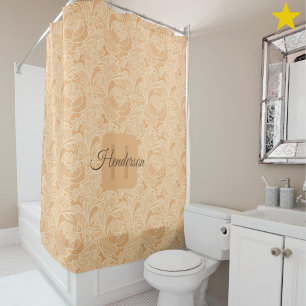 Elegant Peach Crochet Doily Floral Monogram Name   Shower Curtain