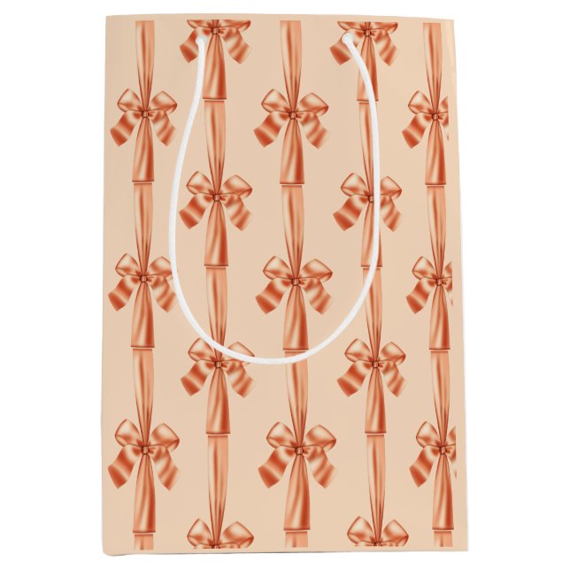 Elegant Peach Faux Satin Ribbon Bow Medium Gift Bag (Front)