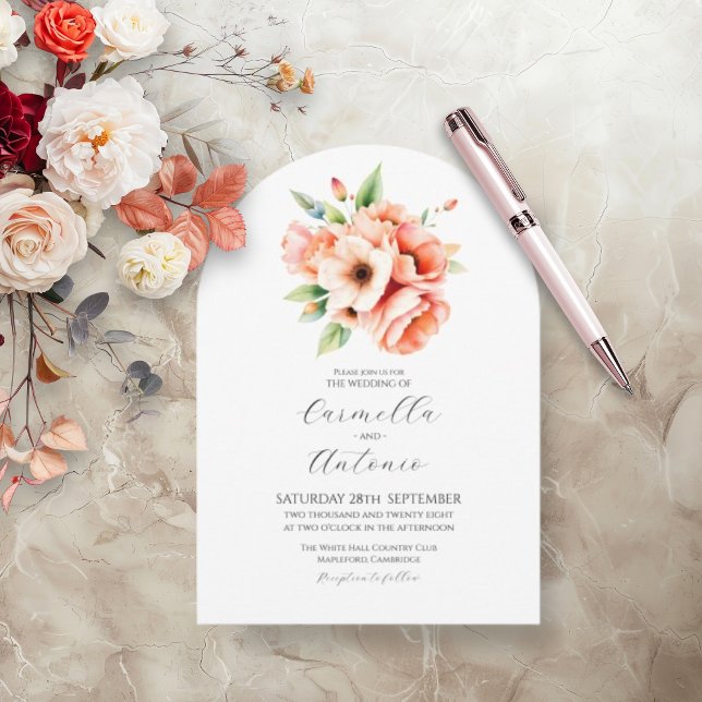 Elegant Peach Floral Arch Wedding Invitation (Blush Peach Floral Arch Wedding Invitation)