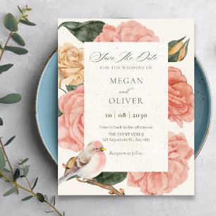 Elegant peach floral bloom save the date
