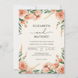 Elegant Peach Floral Botanical Wedding Invitation