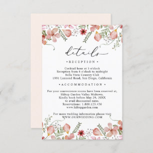 Elegant Peach Floral Details Wedding Enclosure Card