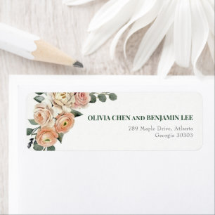 Elegant Peach Floral & Gold Lattice Address
