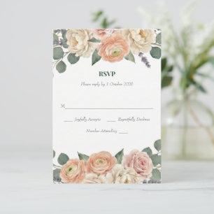 Elegant Peach Floral & Gold Lattice Oval Wedding RSVP Card