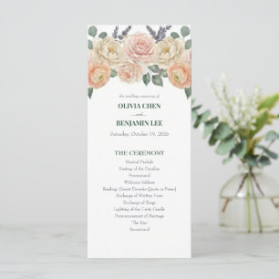 Elegant Peach Floral & Gold Lattice Wedding Programme
