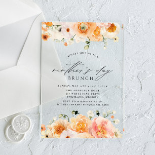 Elegant Peach Floral Mother's Day Brunch Acrylic Invitations