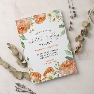 Elegant Peach Floral Mother's Day Brunch  Invitation