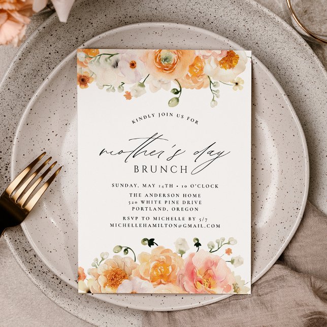Elegant Peach Floral Mother's Day Brunch Invitation (Creator Uploaded)