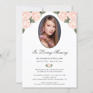 Elegant Peach Floral Photo In Loving Memory Invitation