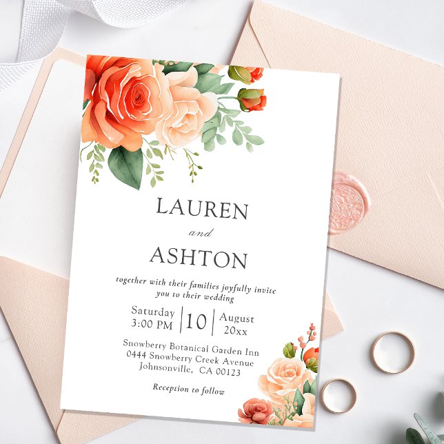 Elegant Peach Floral Rose Wedding Invitation (Creator Uploaded)