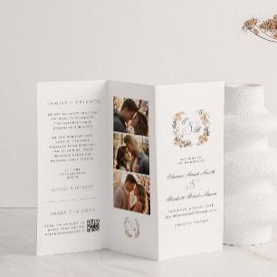 Elegant Peach Floral Trifold Wedding Program