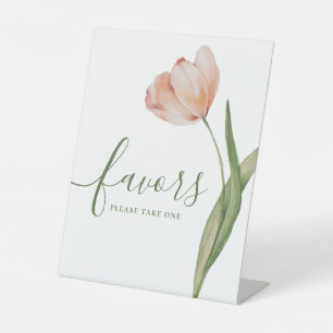 Elegant Peach Floral Watercolor Tulip Favour Pedestal Sign