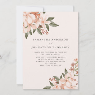 Elegant Peach Floral Wedding Invitation