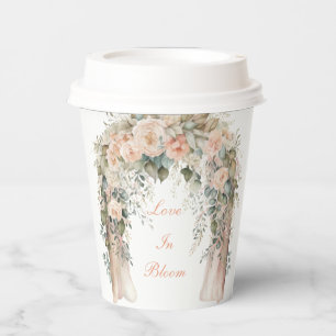 Elegant Peach Floral Wedding Paper Cups