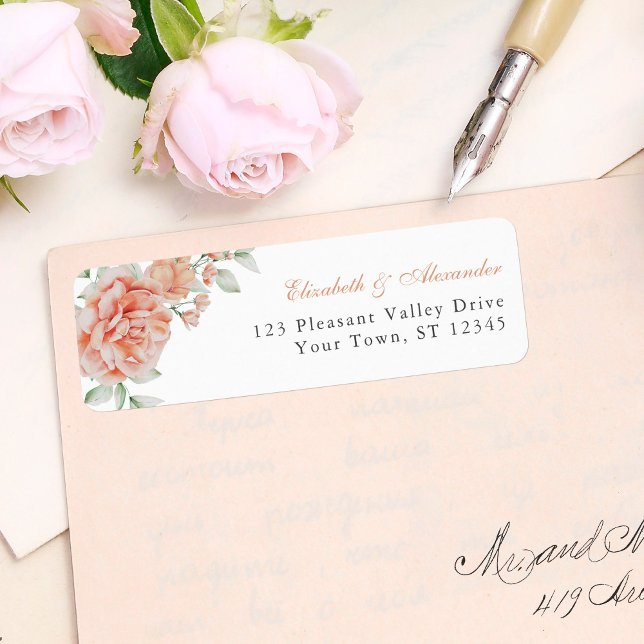 Elegant Peach Floral Wedding Return Address (Creator Uploaded)