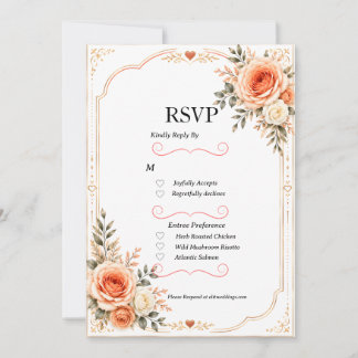 Elegant Peach Floral Wedding RSVP Card