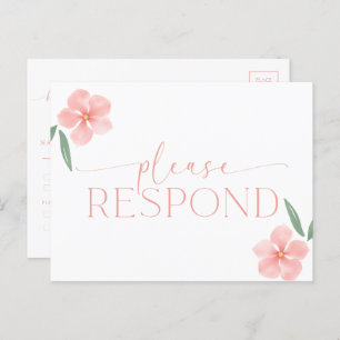 Elegant Peach Floral Wedding RSVP Postcard