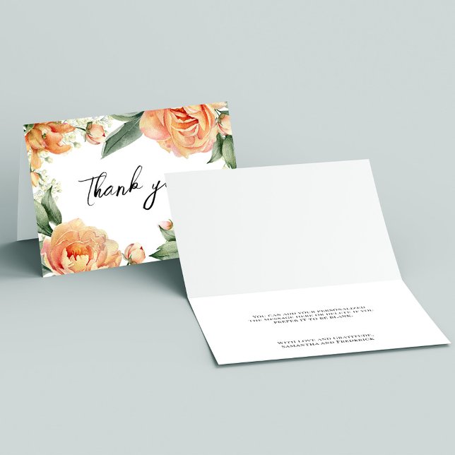 Elegant Peach Floral Wedding  Thank You Card (Peach floral thank you card. )