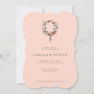 Elegant Peach Floral Wreath Invitation