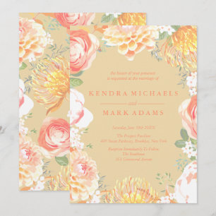 Elegant Peach Floral Wreath Invitations