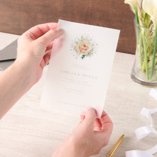 Elegant Peach Floral Wreath Vellum Invitations