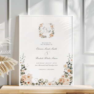 Elegant Peach Garden Floral Wedding Welcome Poster