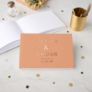 Elegant Peach Gold Stars Guest Book