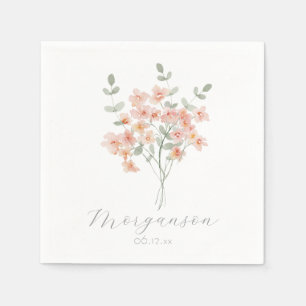 Elegant Peach &Green Watercolor Floral Napkin