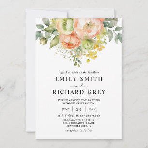 Elegant Peach & Greenery Floral Foliage Wedding Invitation