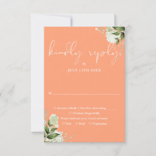 Elegant Peach Greenery Floral Wedding RSVP Card
