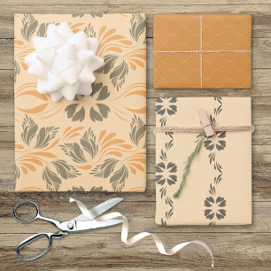 Elegant Peach Grey Art Nouveau Vintage Floral   Wrapping Paper Sheet