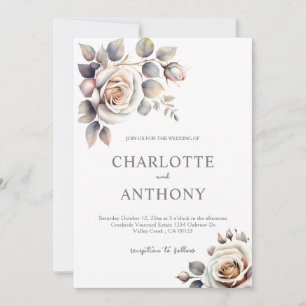 Elegant Peach Ivory Floral Fall Wedding Invitation
