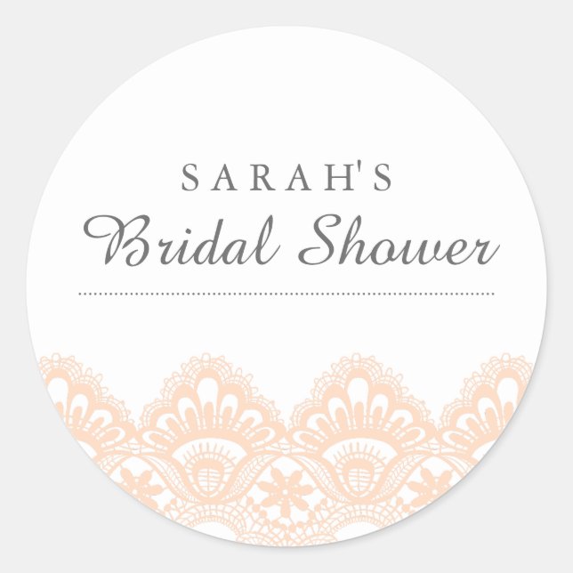 Elegant Peach Lace Bridal Shower Sticker (Front)