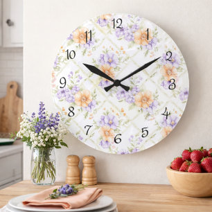 Elegant Peach Lavendar Spring Cottagecore Kitchen Square Wall Clock