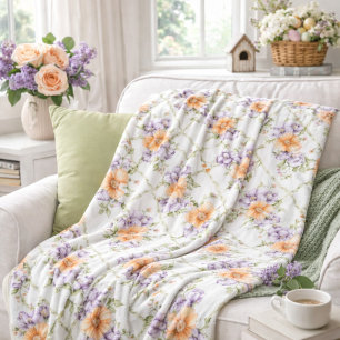 Elegant Peach Lavender & Solid Sage Green Spring Fleece Blanket